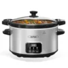 4QT Programmable Slow Cooker with Removable Ceramic Pot Locking Lid 3 Heating Settings and Timer for Home Kitchen Use Dishwashe