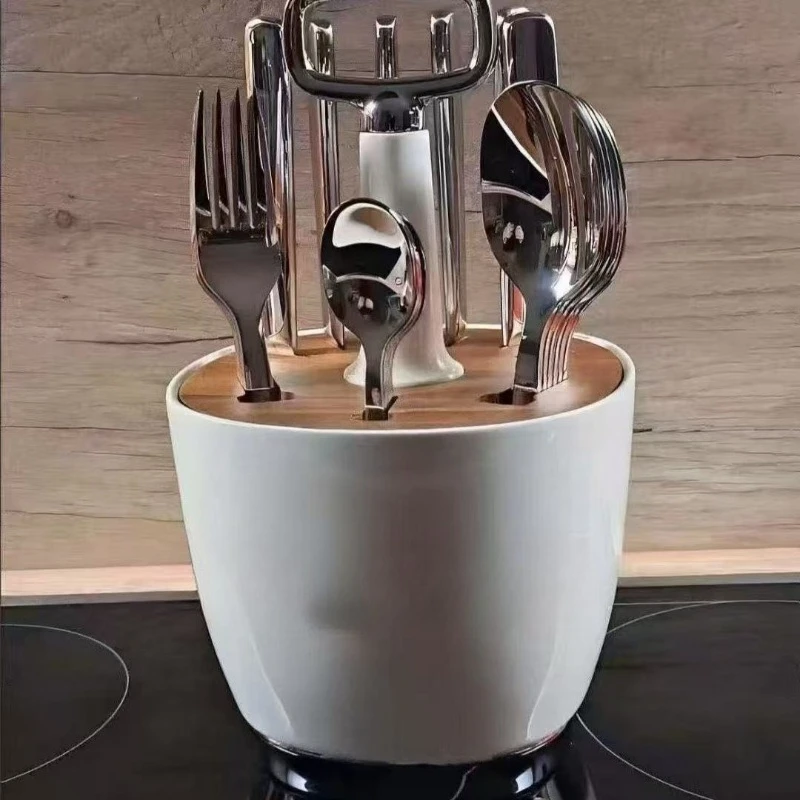 Stainless Steel Cream-colored Dining Utensil Rack - Smag Knife, Fork and Spoon Holder - Retro Home Kitchen Storage - Image 4