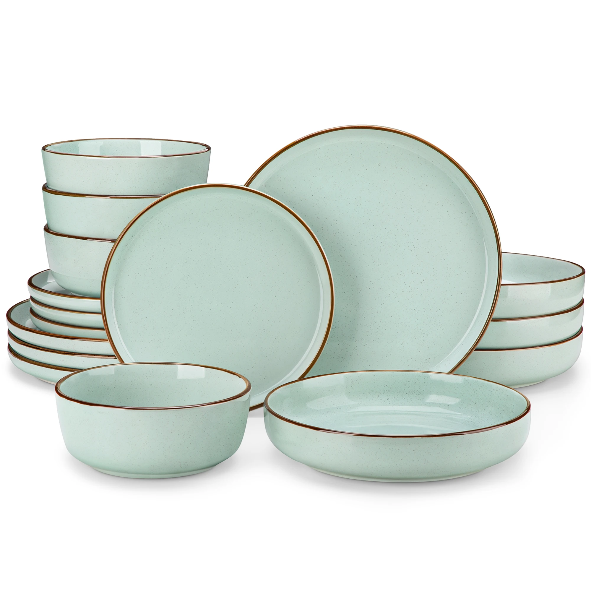 16/32 Piece Green Ceramic Dinnerware Set Oven Safe Stoneware Set with 4 PCS Dinner Plate/Dessert Plate/Soup/ Bowl