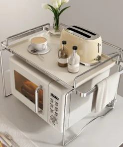 2-layer Microwave Oven Storage Rack Retractable Countertop Gadget Set Floor Stand Kitchen Seasoning Holder Spicy Organizer Shelf