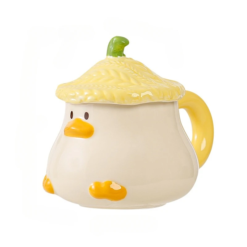 Under Glaze Color Pear Big Cute Mug with Lid Ceramic Cup Afternoon Tea Coffee Cup Household Office Handwork Cartoon Duckling Mug - Image 6
