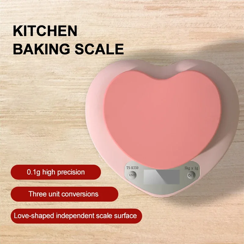 Multi-Function Kitchen Baking Scale Pink Heart-shaped Portable High-Precision Digital Scale 5kg/1g 2kg/0.1g LCD Electronic Scale - Image 2