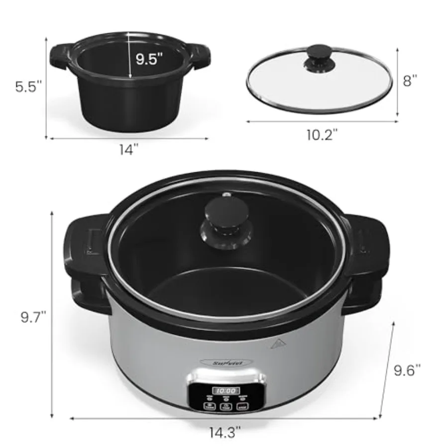 4QT Programmable Slow Cooker with Removable Ceramic Pot Locking Lid 3 Heating Settings and Timer for Home Kitchen Use Dishwashe - Image 3