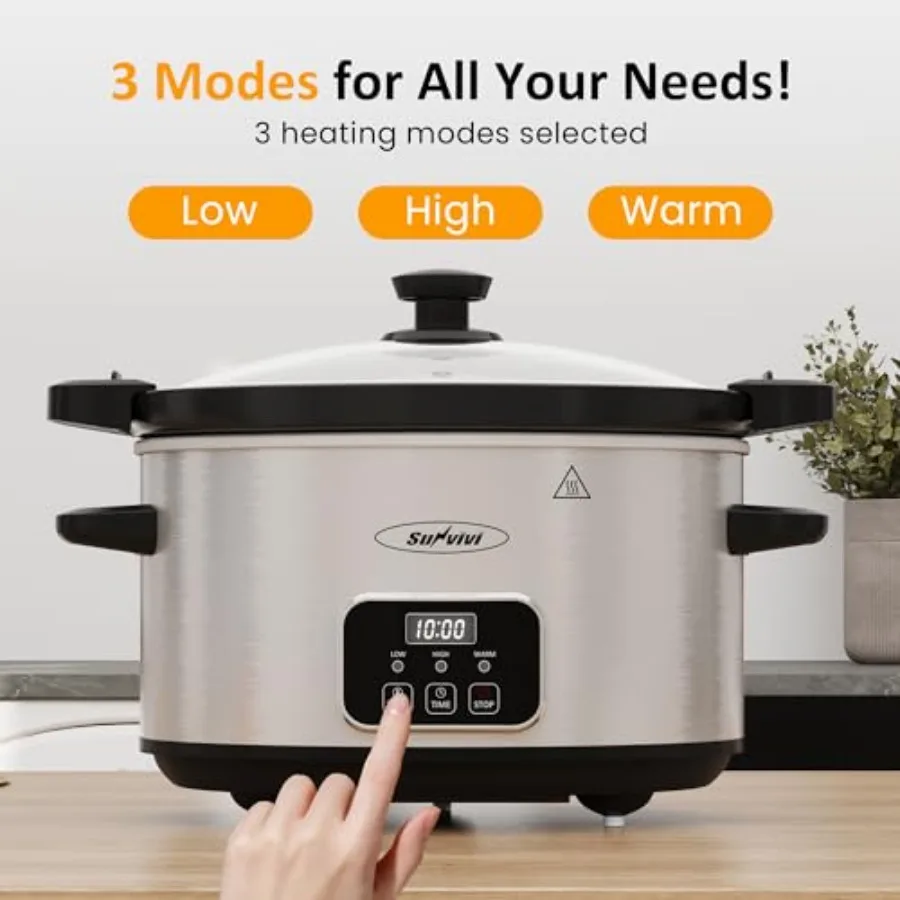 4QT Programmable Slow Cooker with Removable Ceramic Pot Locking Lid 3 Heating Settings and Timer for Home Kitchen Use Dishwashe - Image 4