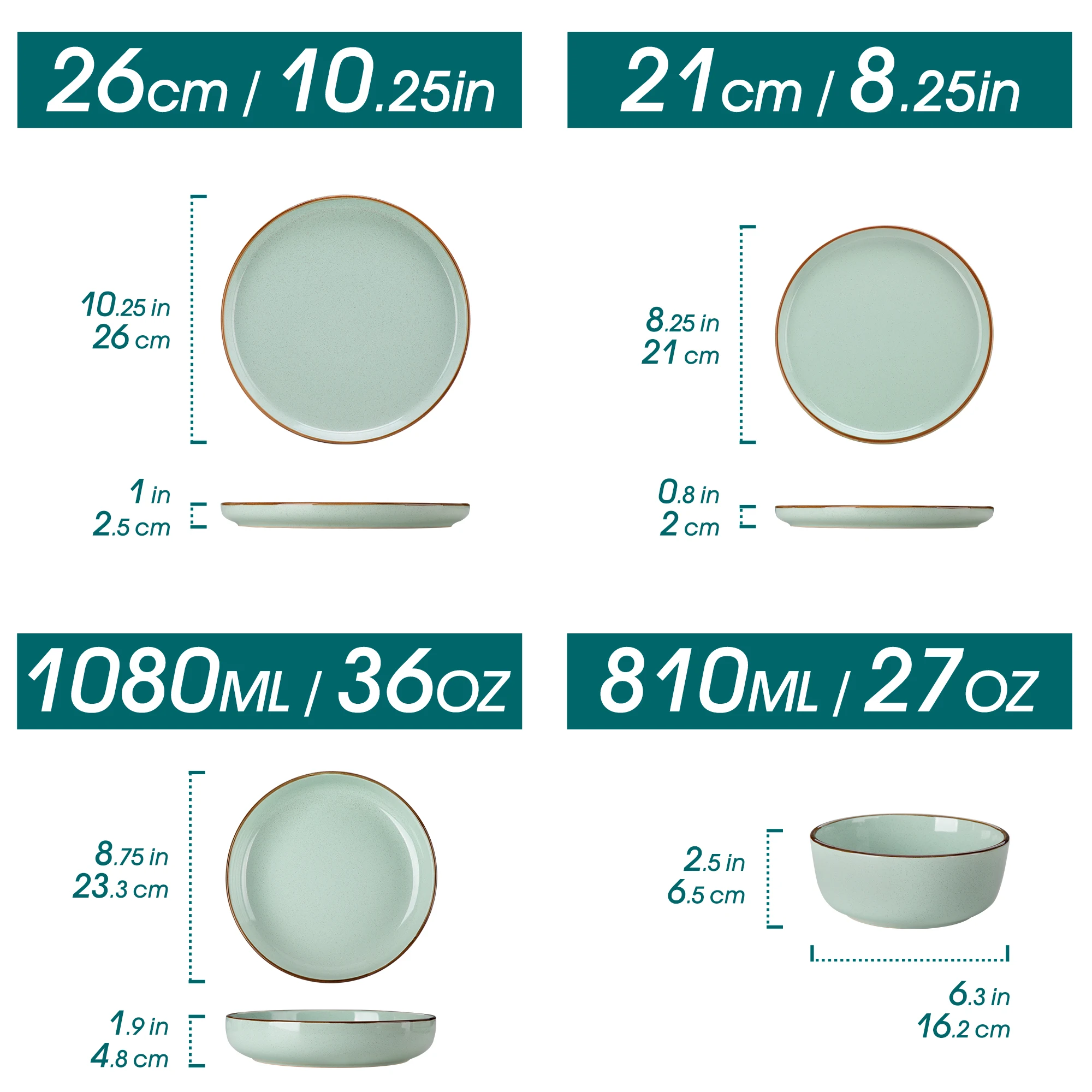16/32 Piece Green Ceramic Dinnerware Set Oven Safe Stoneware Set with 4 PCS Dinner Plate/Dessert Plate/Soup/ Bowl - Image 2