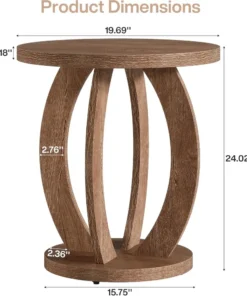 Alternative view of Round Side Table with Storage Shelf, Farmhouse Style Nightstand for Bedroom or Living Room