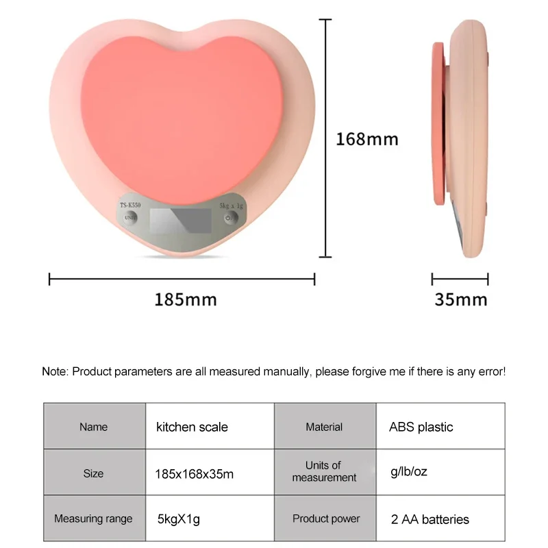 Multi-Function Kitchen Baking Scale Pink Heart-shaped Portable High-Precision Digital Scale 5kg/1g 2kg/0.1g LCD Electronic Scale - Image 6