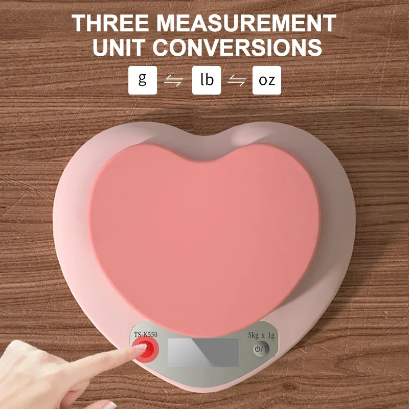 Multi-Function Kitchen Baking Scale Pink Heart-shaped Portable High-Precision Digital Scale 5kg/1g 2kg/0.1g LCD Electronic Scale - Image 3