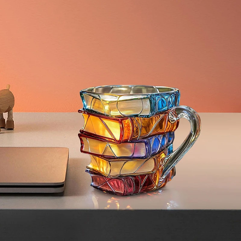 Painted Book Mug 11oz Novelty 3d Painted Books Coffee Mug Unique Colorful Resin Books Stack Coffee Cup Collection Gifts - Image 5