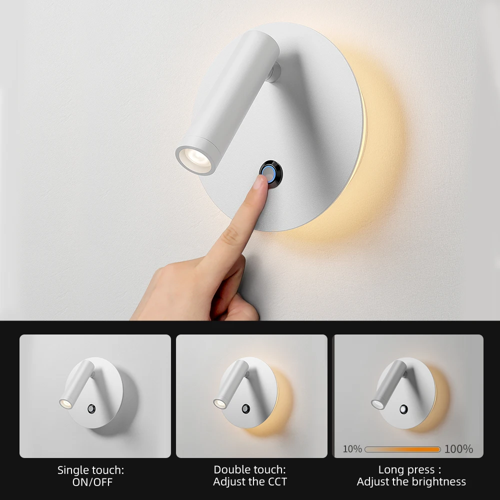 Aisilan LED Dimmable Wall Lamp Touch Switch US base Rotatable Wall Backlight Bedside Study reading - Image 3