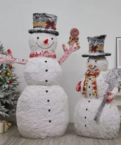 Alternative view of Lighted Snowman for Christmas Decoration,Flocked Snowman Decor with LED Lights, Glittered Standing Holiday Display for Outdoor