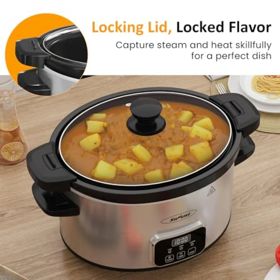 4QT Programmable Slow Cooker with Removable Ceramic Pot Locking Lid 3 Heating Settings and Timer for Home Kitchen Use Dishwashe - Image 2