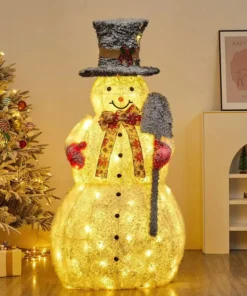 Lighted Snowman for Christmas Decoration,Flocked Snowman Decor with LED Lights, Glittered Standing Holiday Display for Outdoor