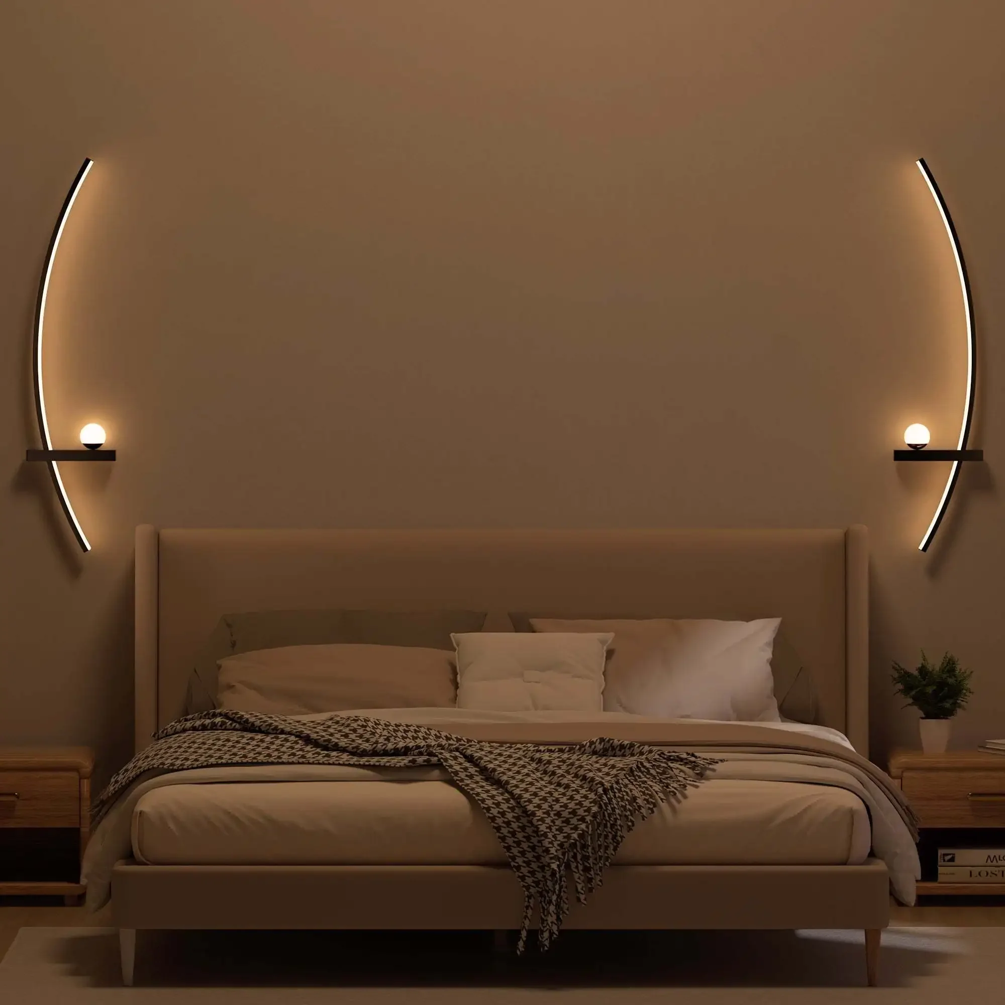 2pcs Modern Adjustable LED Wall Sconce, 31.5" Arched Metal Bedside Lamp, 3000K Warm Glow, Indoor Use for Bedroom