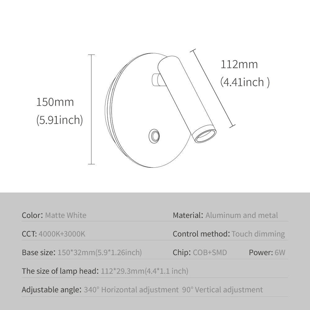 Aisilan LED Dimmable Wall Lamp Touch Switch US base Rotatable Wall Backlight Bedside Study reading - Image 6