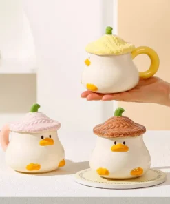 Under Glaze Color Pear Big Cute Mug with Lid Ceramic Cup Afternoon Tea Coffee Cup Household Office Handwork Cartoon Duckling Mug