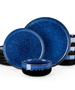 12/18 Piece Blue Klin Change Glaze Dinnerware Set Plates Dinner Sets with 4/6 PCS Dinner Plate/Dessert/Cereal Bowl