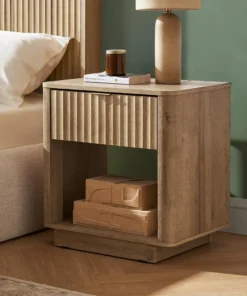 Brooklyn Night Stand, Modern Farmhouse Nightstand, Small Side, Bedside Table with Drawer, End Table with Storage, Fluted P