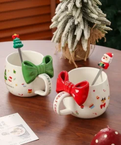 Alternative view of Cute Christmas Ceramic Mug with Bow, Stylish Coffee Cup for Home, Perfect Holiday Gift and Party Favor - Practical and High
