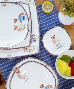 Alternative view of 25Pcs Set, Real Bone China Dinnerware Set, Cute Bear Painting, Dinner Chafing Dish Plate, Ceramice Kitchen Food Containers Serve