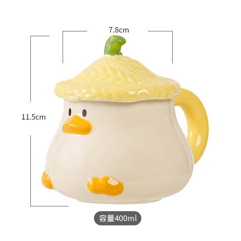 Under Glaze Color Pear Big Cute Mug with Lid Ceramic Cup Afternoon Tea Coffee Cup Household Office Handwork Cartoon Duckling Mug - Image 7