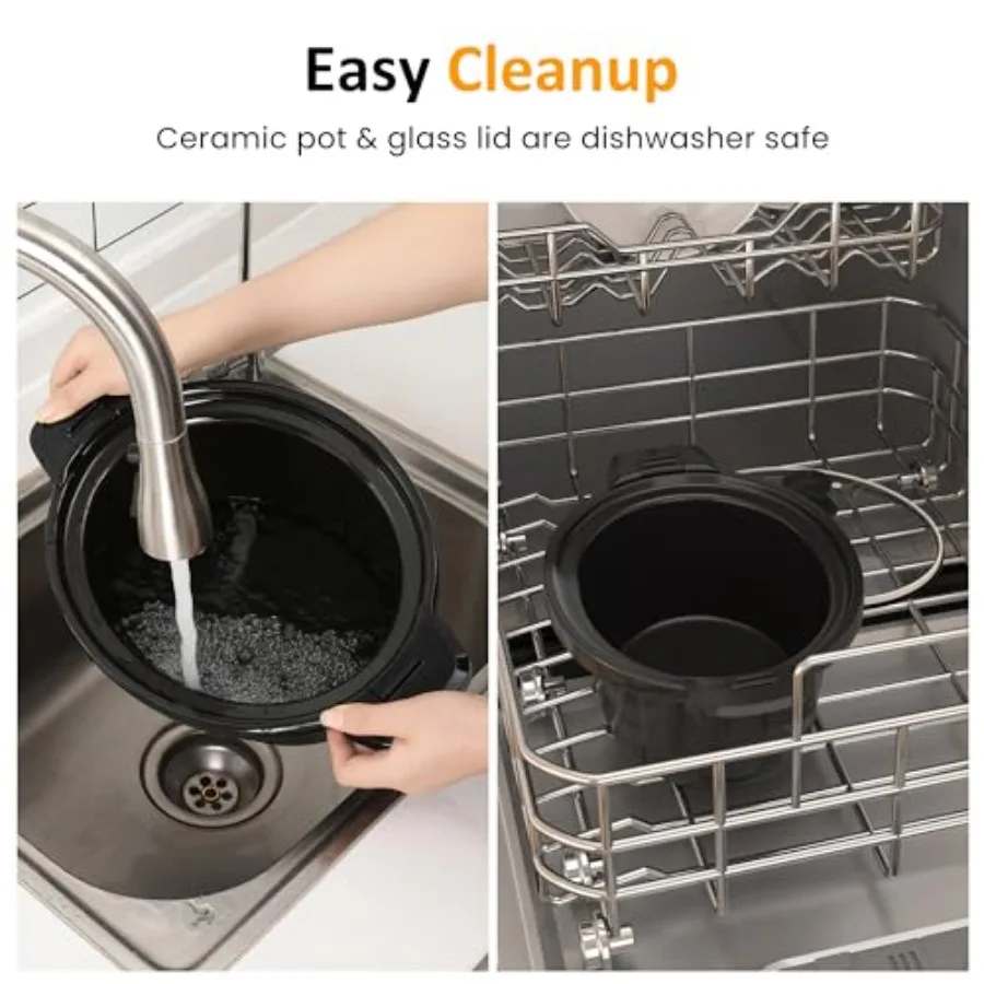 4QT Programmable Slow Cooker with Removable Ceramic Pot Locking Lid 3 Heating Settings and Timer for Home Kitchen Use Dishwashe - Image 5