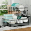 Large 2-Tier Dish Drying Rack for Kitchen Countertops Removable High-Capacity Drainer Shelf for Plates Bowls Cups Utensils