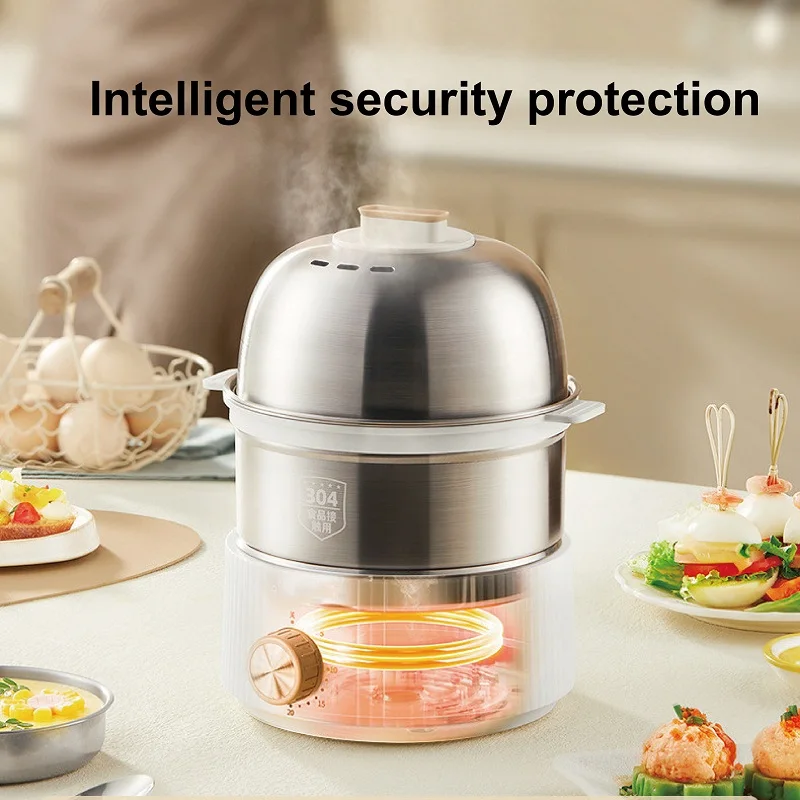 350W Egg Cooker Multifunctional Breakfast Machine Food Heater 304 Stainless Steel Egg Steamer Home Double Layer Electric Steamer - Image 6