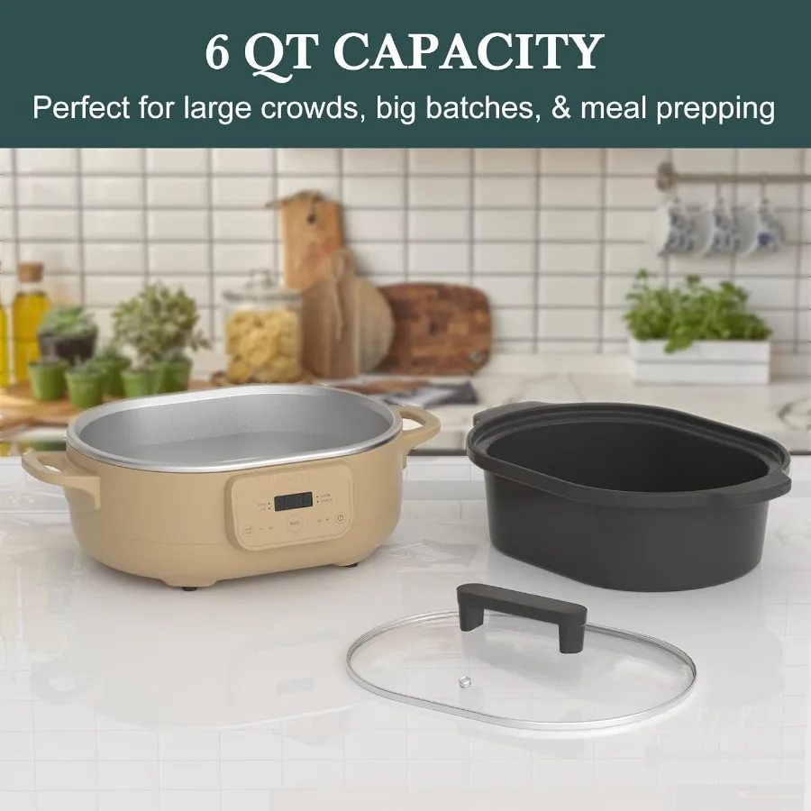 6 Quart Programmable Slow Cooker with Removable Nonstick Pot for Healthy Cooking Ideal Small Kitchen Appliance for Family Dinne - Image 3