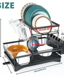 Alternative view of Large 2-Tier Dish Drying Rack for Kitchen Countertops Removable High-Capacity Drainer Shelf for Plates Bowls Cups Utensils