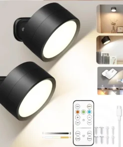 Alternative view of LED Wall Mounted Lights with Remote Wireless Magnetic Wall Sconces 3 Color Dimmable USB Rechargeable for Bedroom Bedside Light