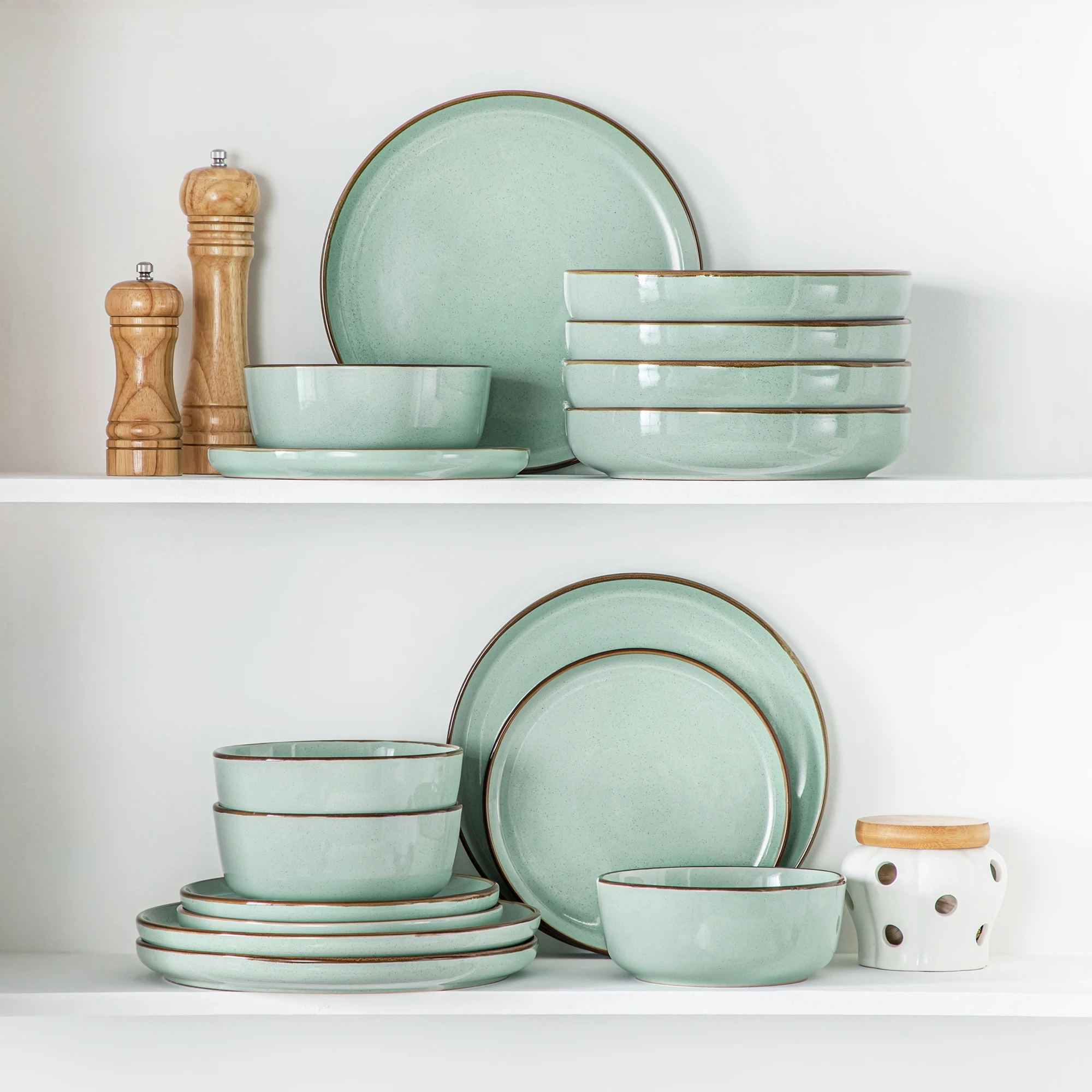 16/32 Piece Green Ceramic Dinnerware Set Oven Safe Stoneware Set with 4 PCS Dinner Plate/Dessert Plate/Soup/ Bowl - Image 6